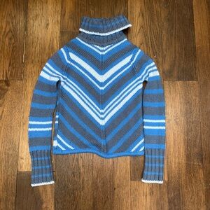 GAP Blue and White Chevron Turtleneck Sweater